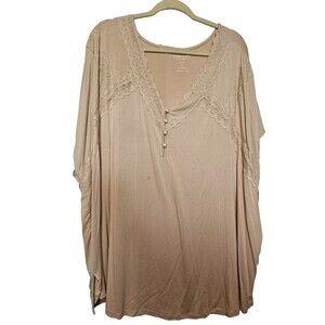 Torrid 4x Super Soft Jersey Dolman Henley Lace Trim Top Blouse Beige Plus Size 4